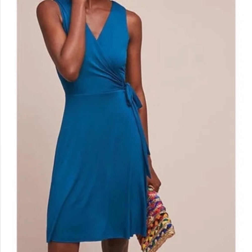 BAILEY44 PETITE Teal mini sleeveless wrap dress - Picture 1 of 5